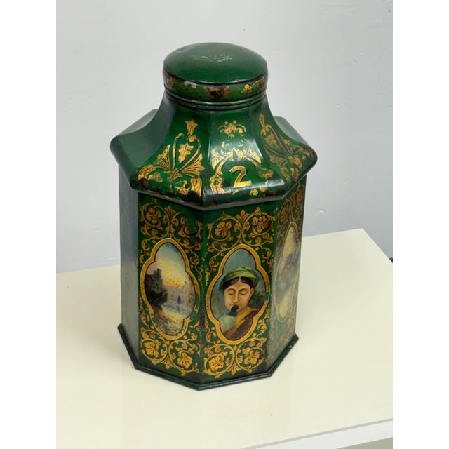 Late 19th Century Savage London Victorian Hand Painted Tole Tea Canister No. 2, 19th Century For Sale - Image 5 of 12