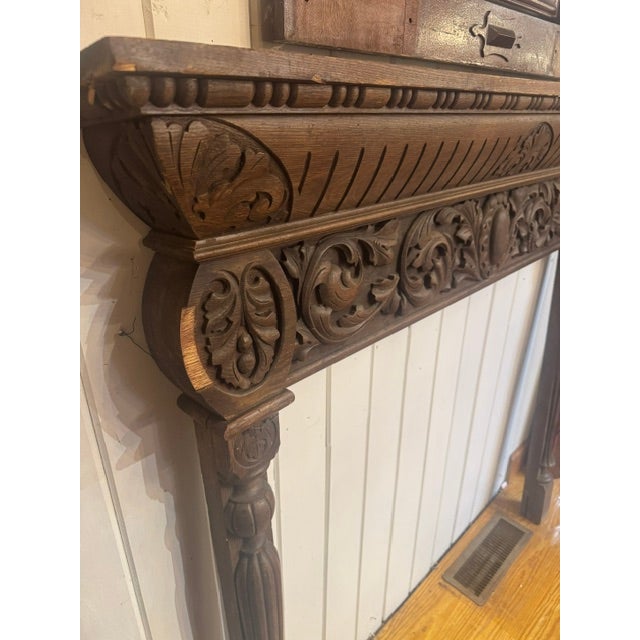 Brown 19th Century Oak Mantel With Ornate Carvings For Sale - Image 8 of 18