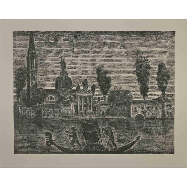 Gianpaolo Berto, Gondoliers in Venice, Etching, 1974 For Sale