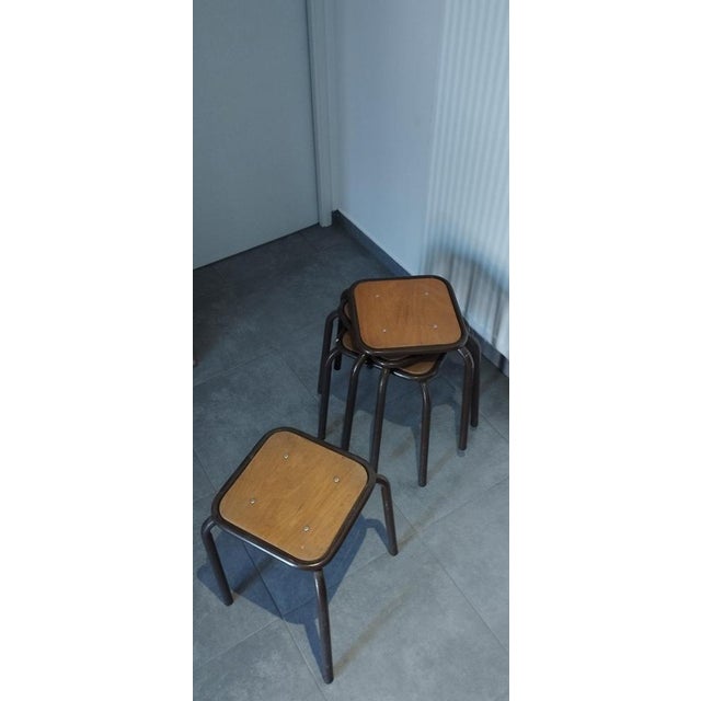 1950s Vintage Industrial Stackable Bar Stools from Mullca, France, 1950s, Set of 4 For Sale - Image 5 of 16