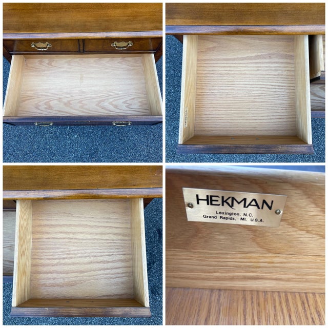 20th Century Hekman Chippendale Ball and Claw Maple, Walnut & Burl Wood Three Drawer Lowboy For Sale - Image 9 of 11