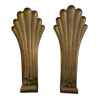 Hand Hammered Brass Candle Sconces- A Pair For Sale