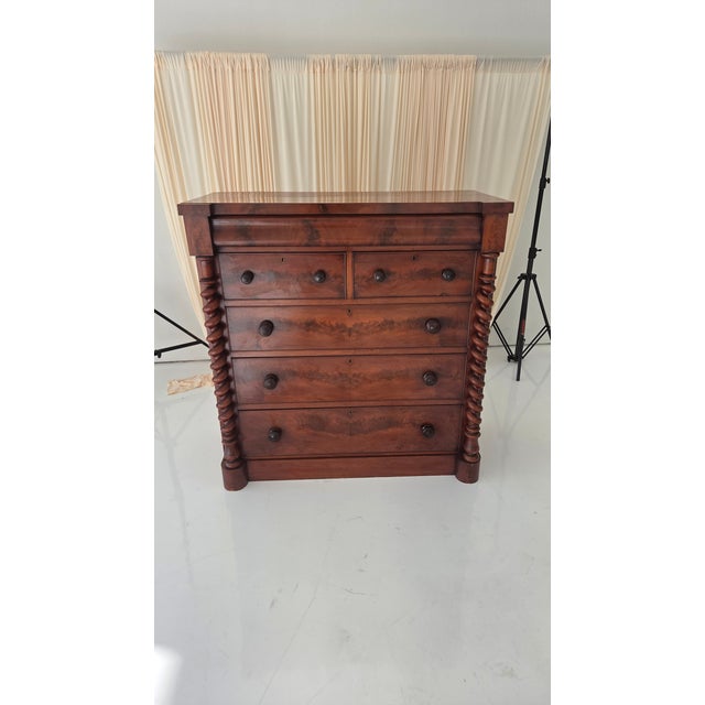 Late 19th Century Antique Victorian Mahogany Chest of Drawers (Scotch Chest) Likely From 1850-1870s With Barley Twist Columns For Sale - Image 5 of 18