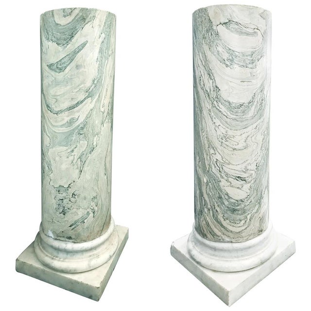 19th Century Handmade Green and White Marble Columns, Italy, Set of 2 For Sale - Image 5 of 5
