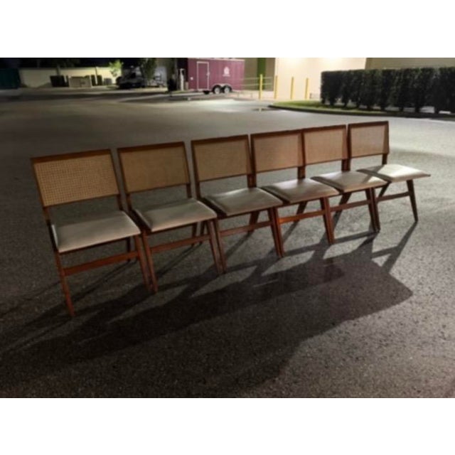 1960s Brazilian Mid-Century Set of Six Chairs in Hardwood Faux Leather For Sale - Image 5 of 7