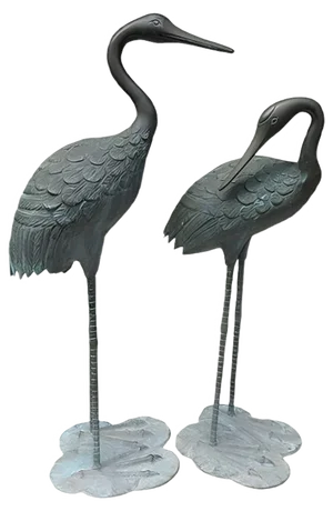 Bronze & Green Patinated Crane Sculptures, 1970s, Set of 2