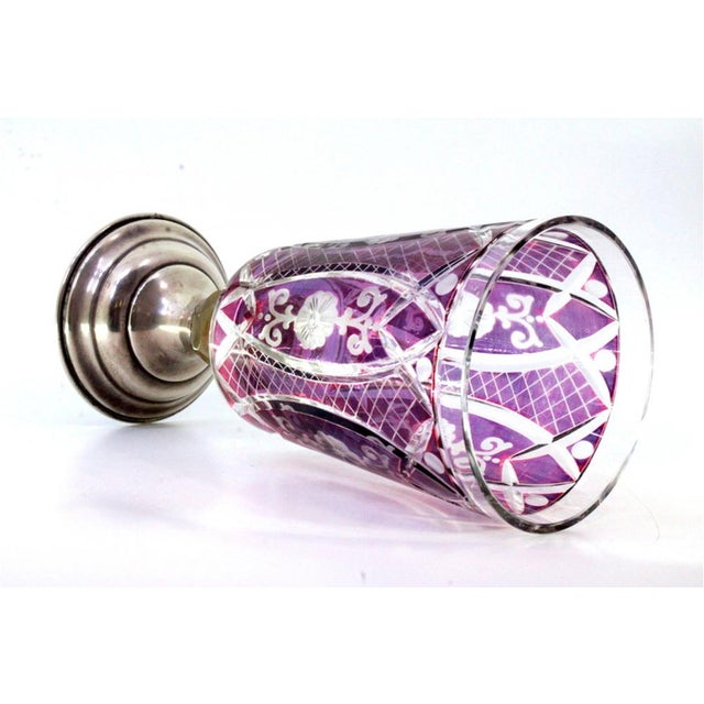 Burgundy Cut Glass Jug on Silver Base with Frieze For Sale - Image 4 of 8