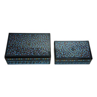 Blue Nesting Boxes in Lacquered Wood, France, 1970s, Set of 2 For Sale