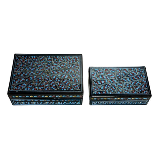 Blue Nesting Boxes in Lacquered Wood, France, 1970s, Set of 2 For Sale