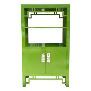 Modern Chartreuse Green Lacquer Bookcase Cabinet Etagere For Sale