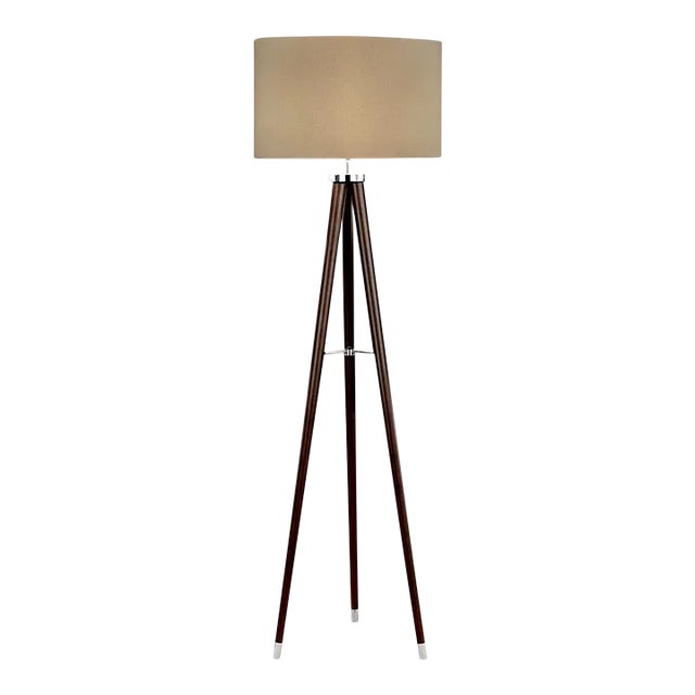 Polished Chrome With Wenge Wood Floor Light For Sale