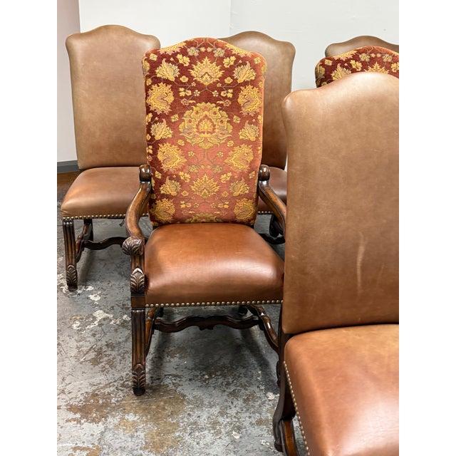 Castlegate Dover Camel Leather + Upholstered Chairs, Set of Six For Sale - Image 12 of 12