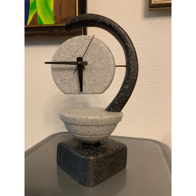Stone Vintage Postmodern Marble Like Stone Sculptural Clock For Sale - Image 7 of 10