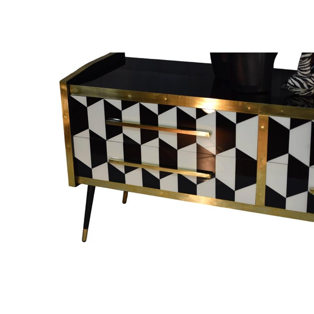 White Italian Sideboard with Handmade Artistic Glass from Justfurnituress SRL For Sale - Image 8 of 12