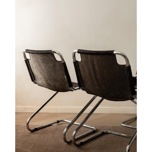 1970s Italian Chrome and Cowhide Cantilever Dining Chairs, 1970s, Set of 4 For Sale - Image 5 of 18
