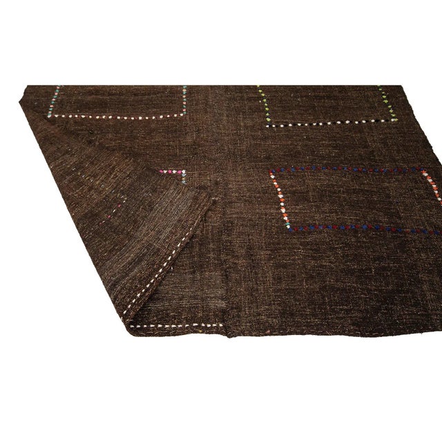 Mid 20th Century Vintage Brown Modern Kilim Rug For Sale - Image 5 of 7