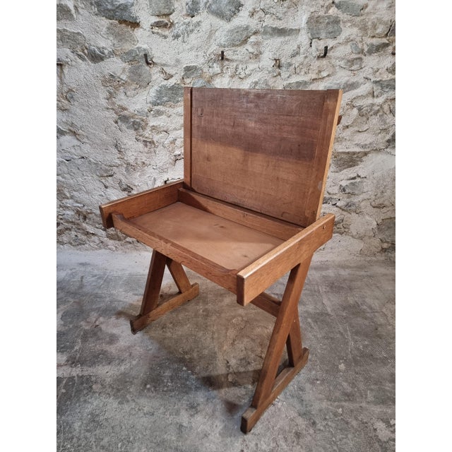 Vintage French Oak School Desk with Hinged Top, 1960s For Sale - Image 14 of 17