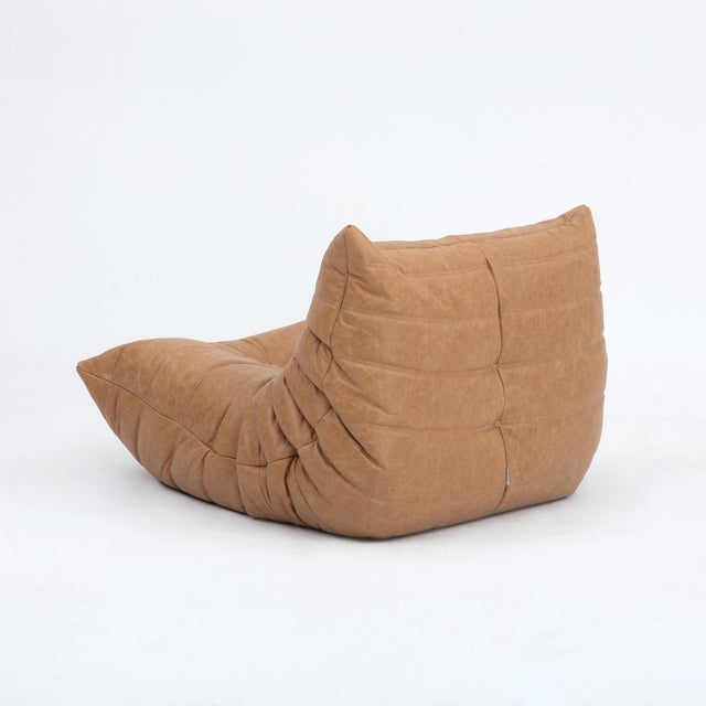 Animal Skin Vintage Ligne Roset Togo Chair and Ottoman in Burnt Orange Leather - Restored For Sale - Image 7 of 18