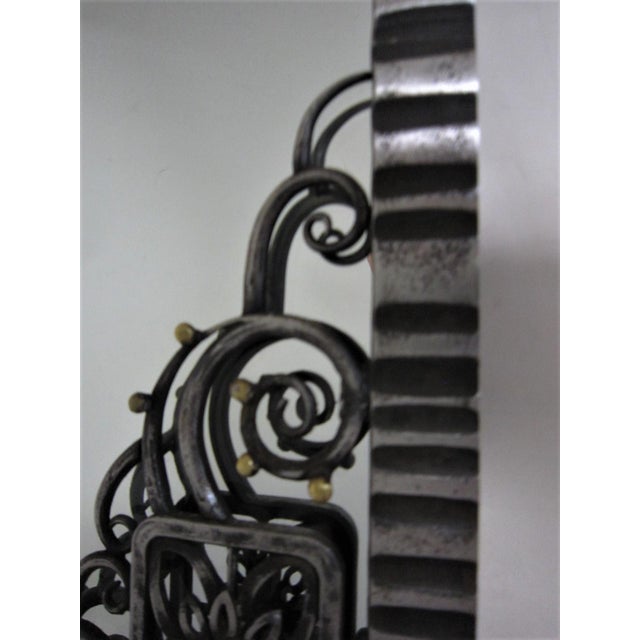 Magnificent Hand Hammered Iron & Brass Inlaid French Art Deco Mirror For Sale - Image 9 of 17
