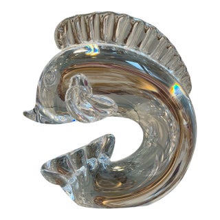 Signed Steuben Crystal Dolphin Figurine Sculpture For Sale