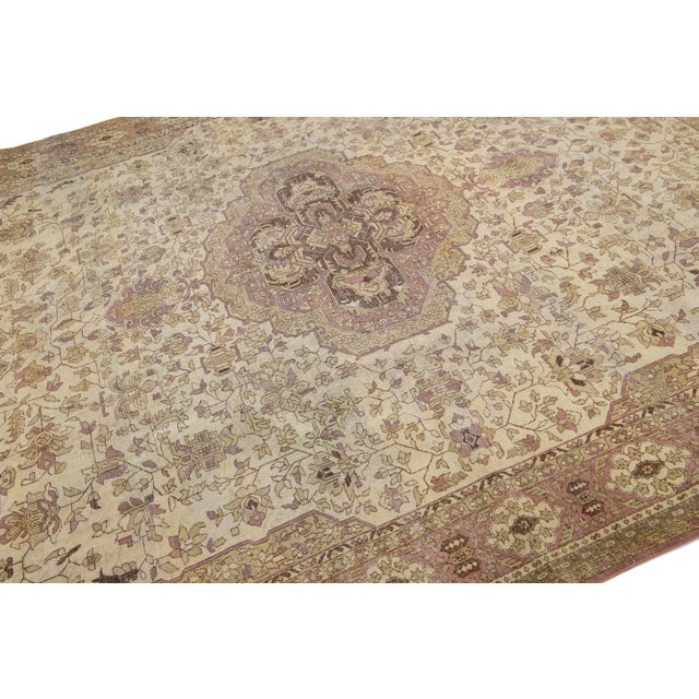 1910s 1910s Antique Indian Wool Agra Rug in Beige With Allover Design For Sale - Image 5 of 9