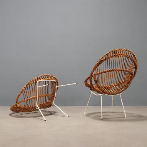 Brown Vintage Wicker and Bamboo Armchairs, 1960s, Set of 2 For Sale - Image 8 of 9