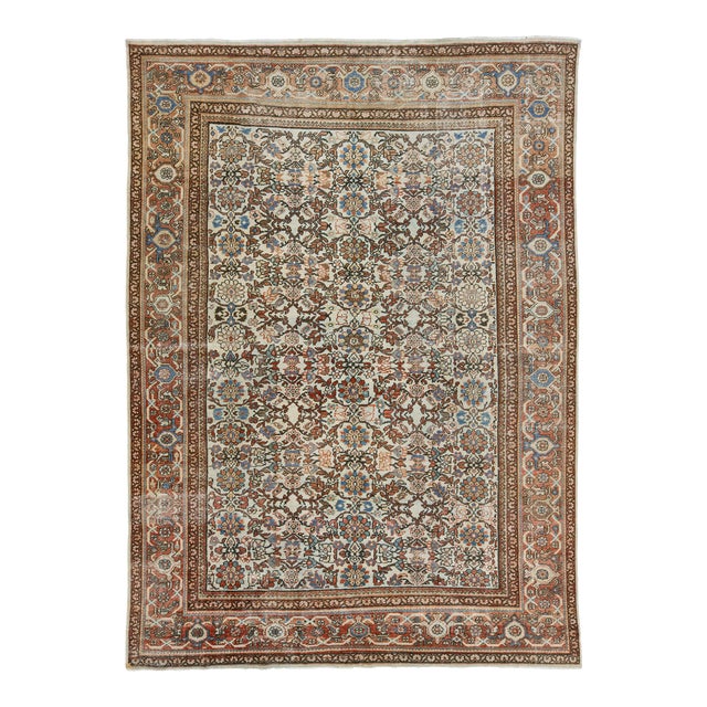 Handmade Multicolor Persian Mahal Designed Wool Rug From the 1910s For Sale