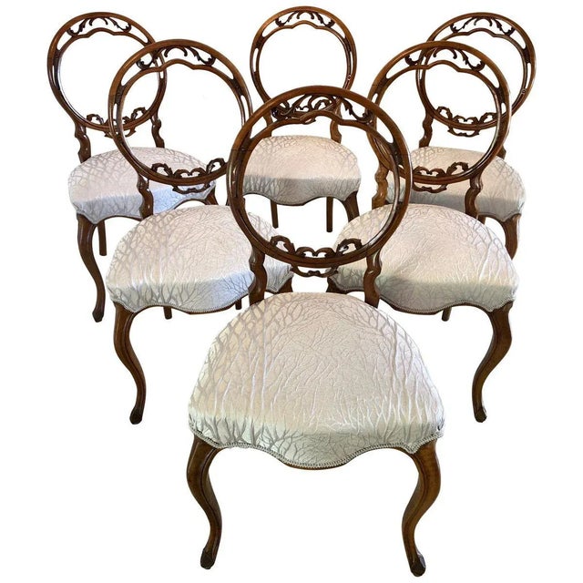 Antique English Victorian Walnut Dining Chairs, Set of 6 For Sale - Image 11 of 11