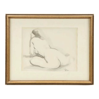 Seated Nude Ink Wash on Paper — Jules Zugbe (American, 20th Century) For Sale