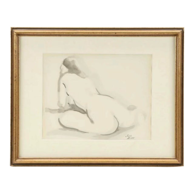 Seated Nude Ink Wash on Paper — Jules Zugbe (American, 20th Century) For Sale