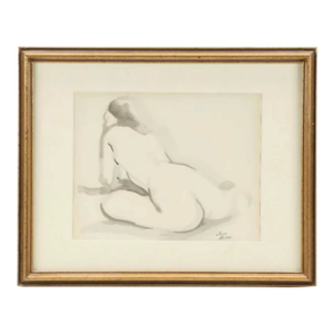 Seated Nude Ink Wash on Paper — Jules Zugbe (American, 20th Century)