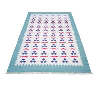 Turkish Silk Rug Kilim Hand Woven Chintamani Motif Oushak Area Rug - 4′2″ × 6′4″ For Sale