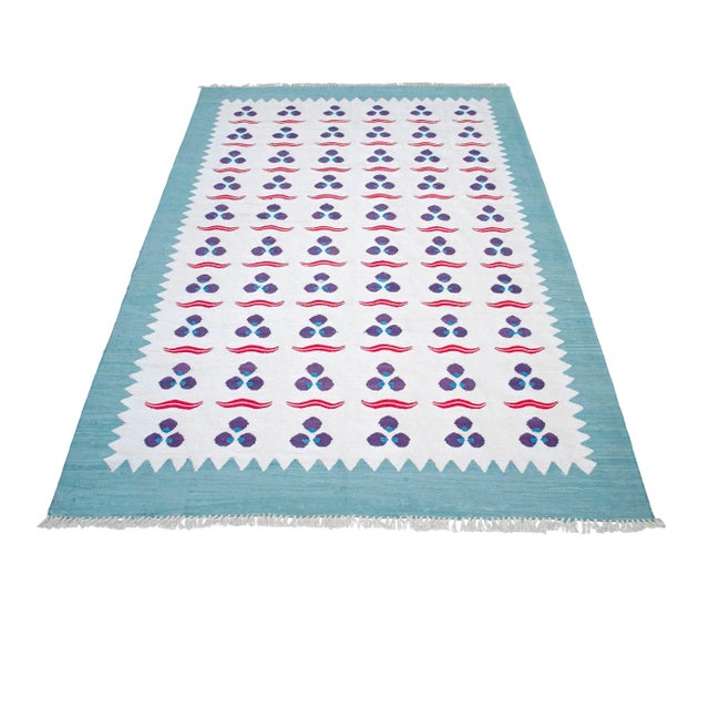 Turkish Silk Rug Kilim Hand Woven Chintamani Motif Oushak Area Rug - 4′2″ × 6′4″ For Sale