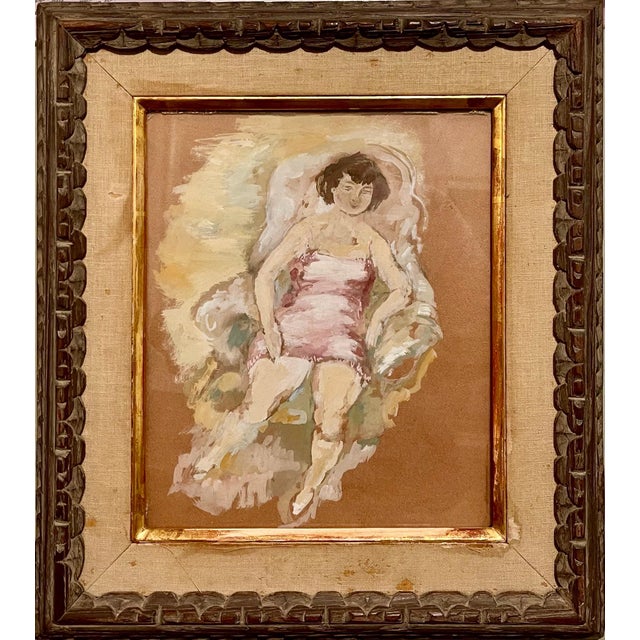Jules Pascin, Gouache Painting Jules Pascin Hand Signed Woman in Boudoir German Expressionism, c.1930's For Sale
