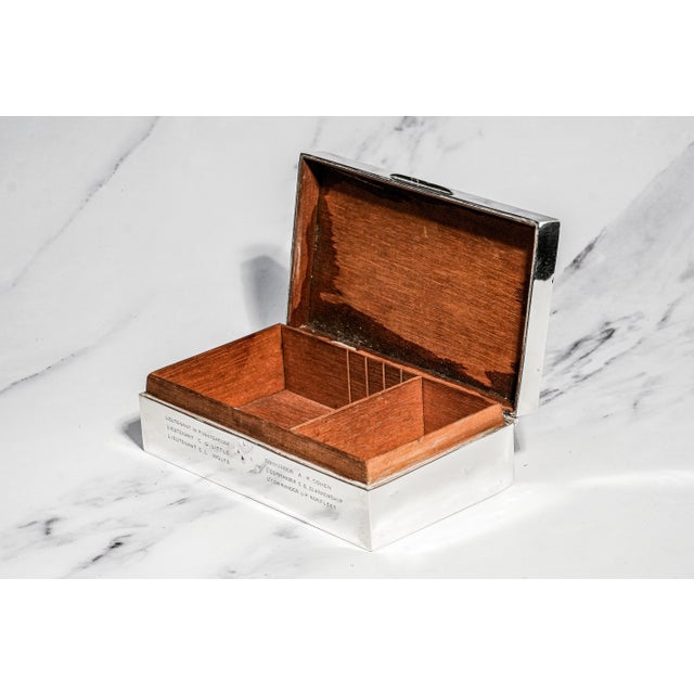Handsome Art Deco Engine Turned Desk Cigarette Box Antique English Sterling Silver Military Presentation Luxury Home Decor For Sale - Image 10 of 16
