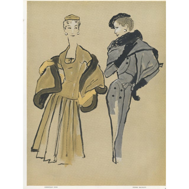 1950s 1954 Mid-Century French Fashion Print-Dior & Balmain For Sale - Image 5 of 5