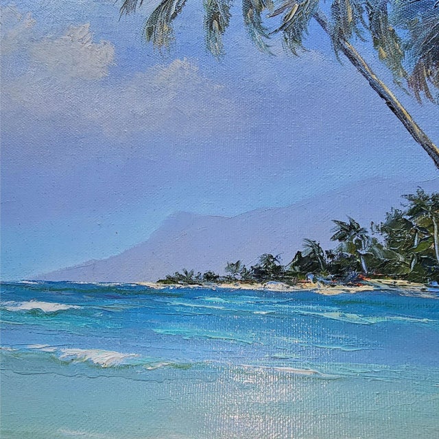 1980s Hawaiian Landscape Oil on Board by Daris Davis in Tropical Wood Frame For Sale - Image 4 of 8