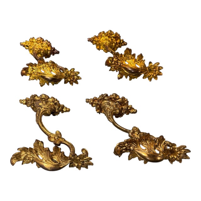 Set of 4 Ornate Antique Victorian Gilt Cast Metal Curtain Tiebacks For Sale