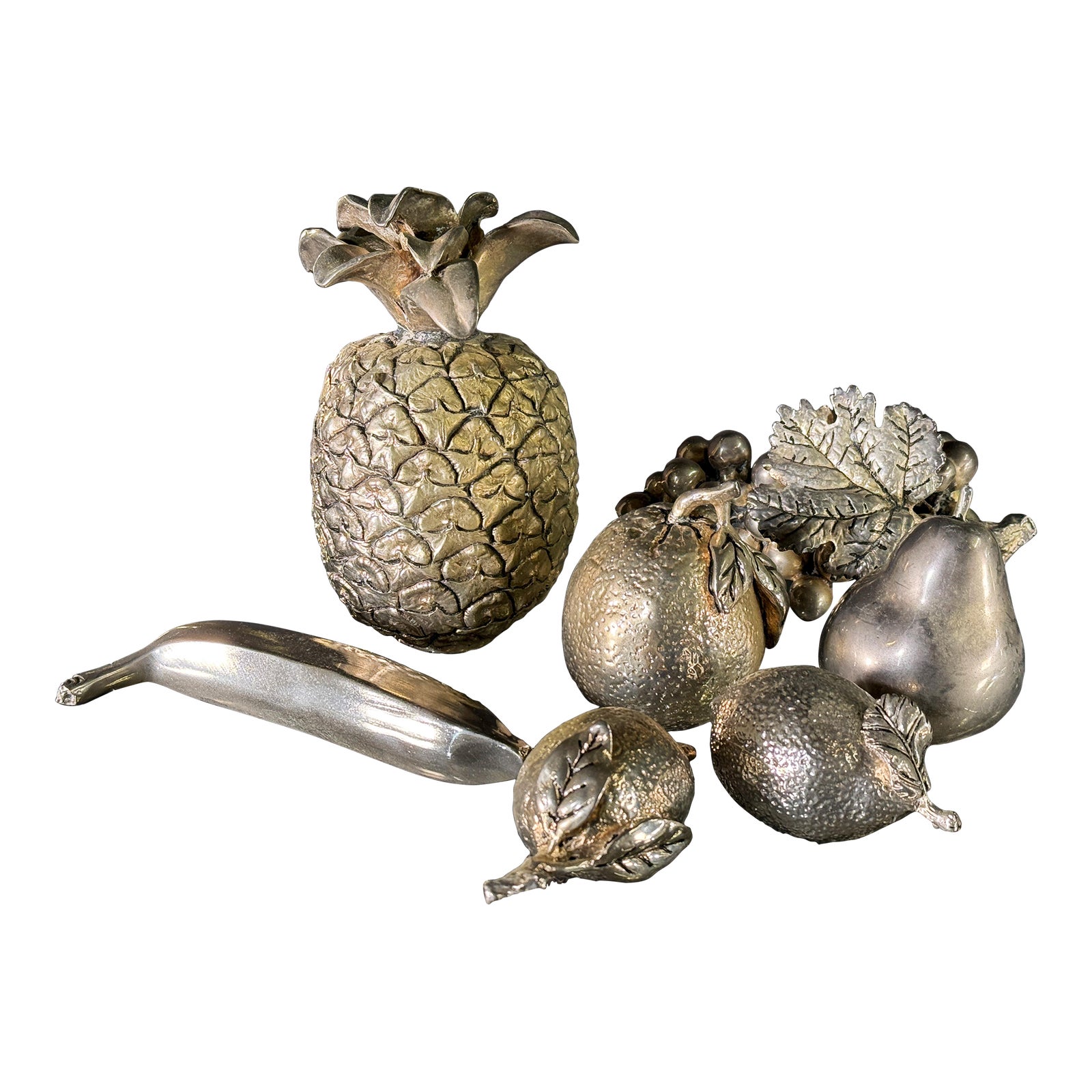 Collection of Silver Plated Decorative Fruit Sculptures Mid-Century - Set of 7