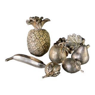 Collection of Silver Plated Decorative Fruit Sculptures Mid-Century - Set of 7 For Sale