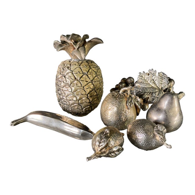 Collection of Silver Plated Decorative Fruit Sculptures Mid-Century - Set of 7 For Sale