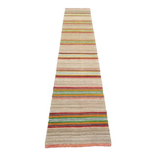 1970s Turkish Handwoven Natural Wool Kilim Runner For Sale