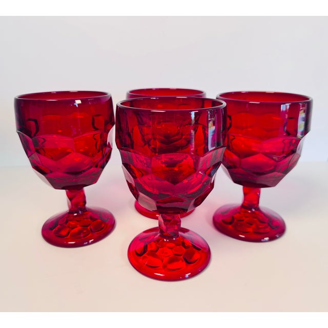 Glass Vintage 1960s Red Cubist Glass Water Stems, Set of 4 For Sale - Image 7 of 9