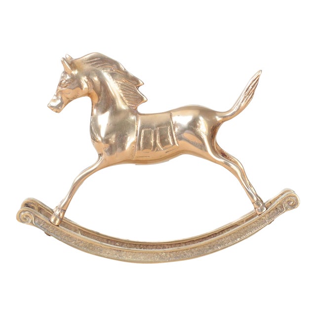 Mid-Century Solid Brass Rocking Horse, Whimsical Home Decor For Sale