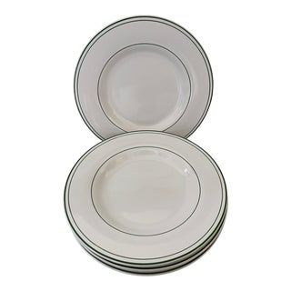 Pottery Barn Bistro Green Boarder Dinner Plate - Set of 4 For Sale