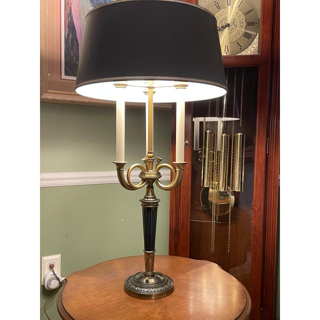 Mid-Century Modern 1960s French Horn Style Bouillotte Stiffel Lamp For Sale - Image 3 of 12