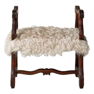 1900s French Wood & Upholstered Stool For Sale