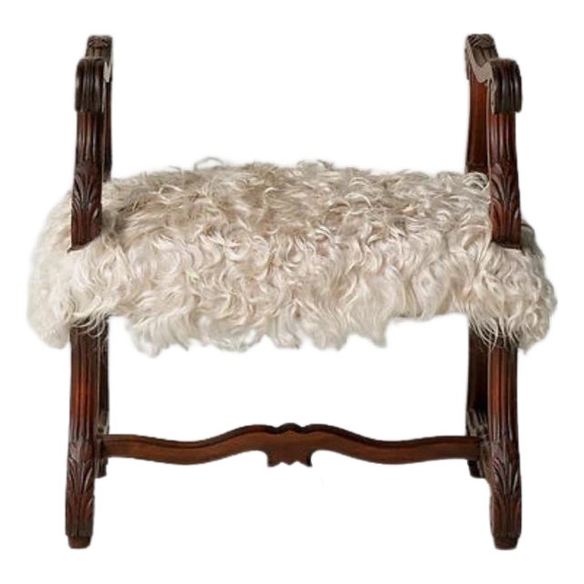 1900s French Wood & Upholstered Stool For Sale