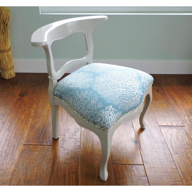 Classy Curves Blue and White Coral Print Accent Chairs Pair Chairish