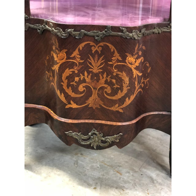 Louis XV Style Marquetry & Bronze Display Cabinet, 1920s For Sale - Image 6 of 13